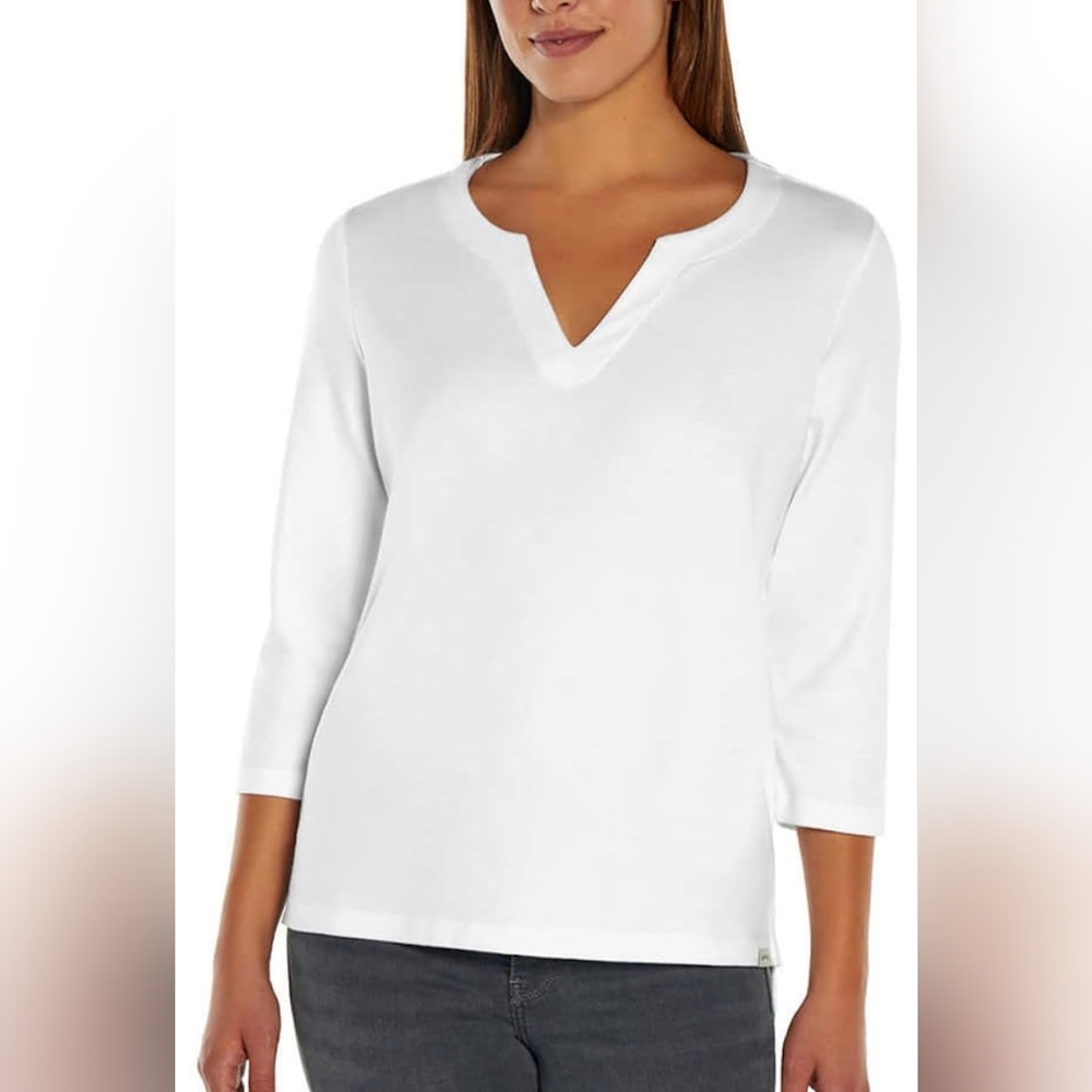 Orvis Ladies XXL White 3/4 Sleeve Pima Cotton Tee Top with Side Slits